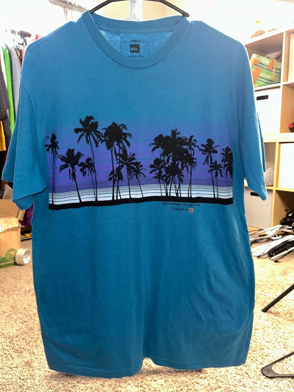 Quiksilver Men's Teal Palm-Print Short Sleeve T-Shirt